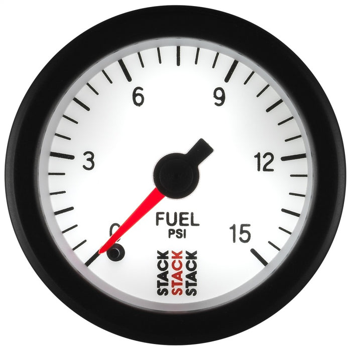 AutoMeter ST3354 Autometer Stack 52mm 0-15 PSI 1/8in NPTF Male Pro Stepper Motor Fuel Pressure Gauge - White