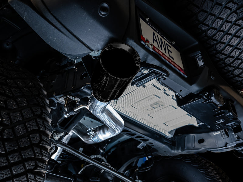 AWE Tuning 3015-23789 2021+ Ford Bronco 0FG Single Rear Exit Exhaust w/Diamond Black Tip & Bash Guard