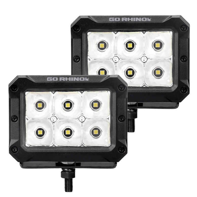 Go Rhino 753003023SBS Xplor Bright Series Rectangle LED Spot Light Kit (Surface/Thread Stud Mnt) 4x3 - Blk (Pair)