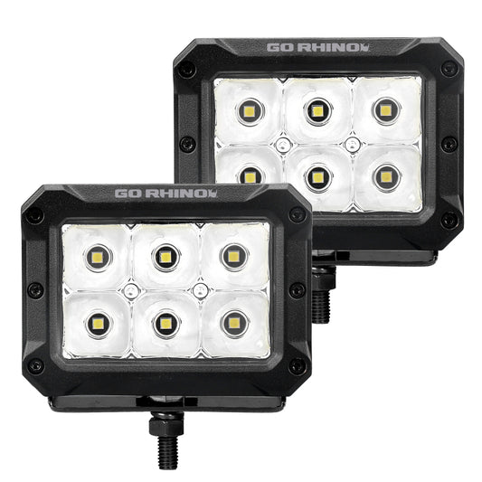 Go Rhino 753003023SBS Xplor Bright Series Rectangle LED Spot Light Kit (Surface/Thread Stud Mnt) 4x3 - Blk (Pair)