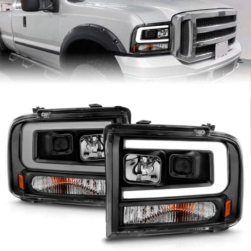 ANZO 111551 99-04 Ford F250/F350/F450/Excursion (excl 99) Projector Headlights - w/ Light Bar Black Housing