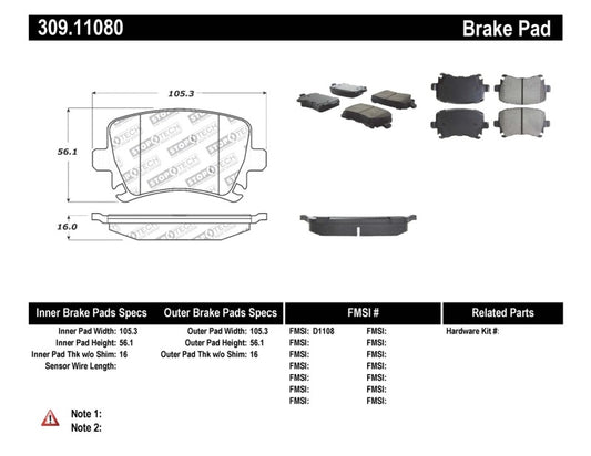 Stoptech 309.11080 StopTech Performance 06-09 Audi A3 / 05-09 Audi A4/A6 / 08-09 Audi TT / 06-09 VW GTI / 06-09 Jetta
