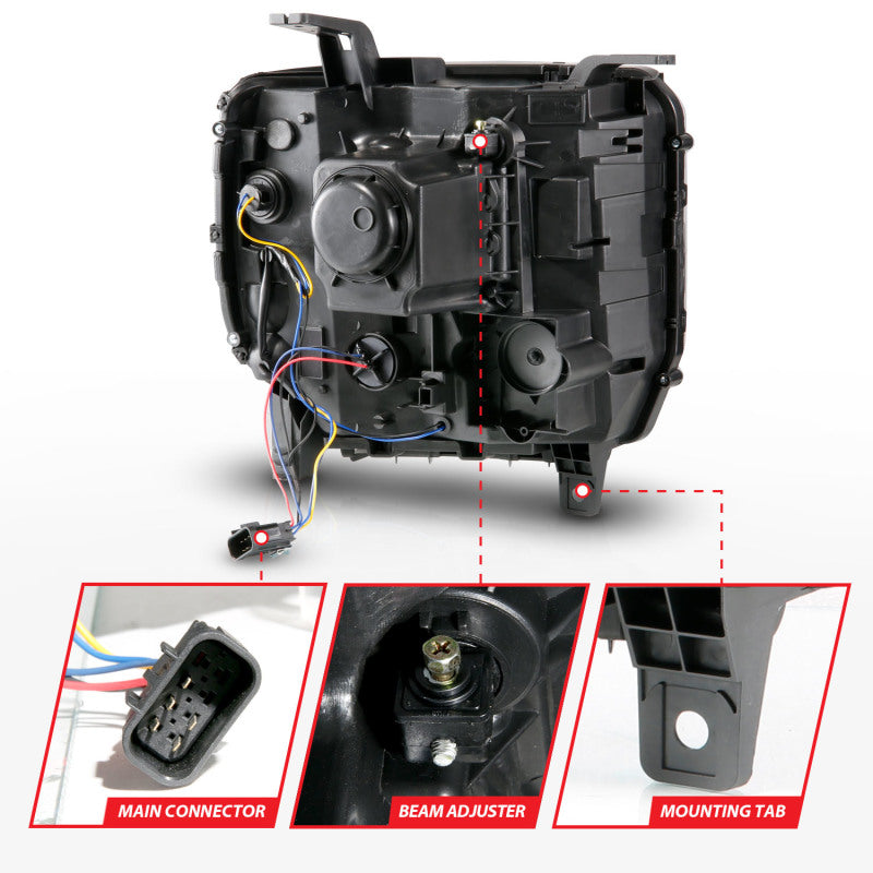 ANZO 111450 2014-2015 GMC Sierra 1500HD Projector Plank Style Headlight Black W/ Drl