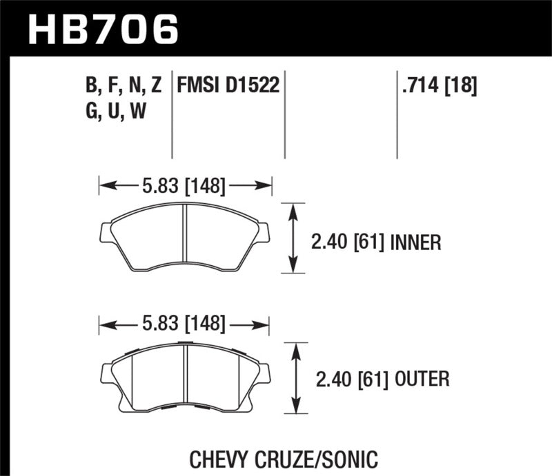 Hawk Performance HB706F.714 Hawk 11-12 Chevy Cruze Eco/LS/1LT/2LT/LTZ / 12 Sonic LS/LT/LTZ HPS Front Street Brake Pads