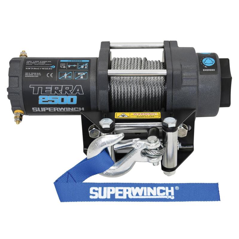 Superwinch 1125260 2500 LBS 12V DC 3/16in x 40ft Steel Rope Terra 2500 Winch - Gray Wrinkle