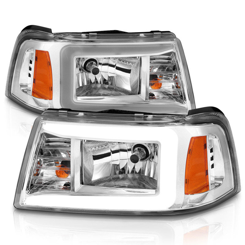 ANZO 111512 2001-2011 Ford Ranger Crystal Headlights w/ Light Bar Chrome Housing