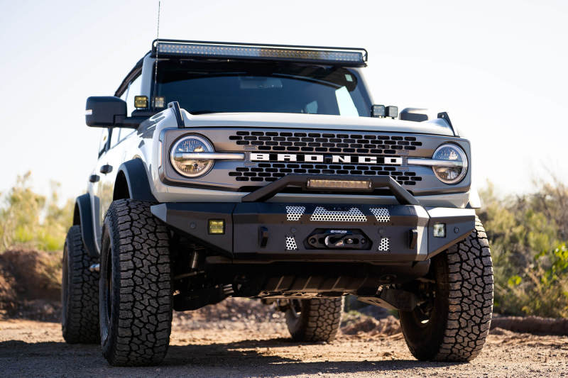 DV8 Offroad FBBR-01 2021+ Ford Bronco Front Bumper Winch Capable w/ Optional Bull Bar/Aux Light Opening