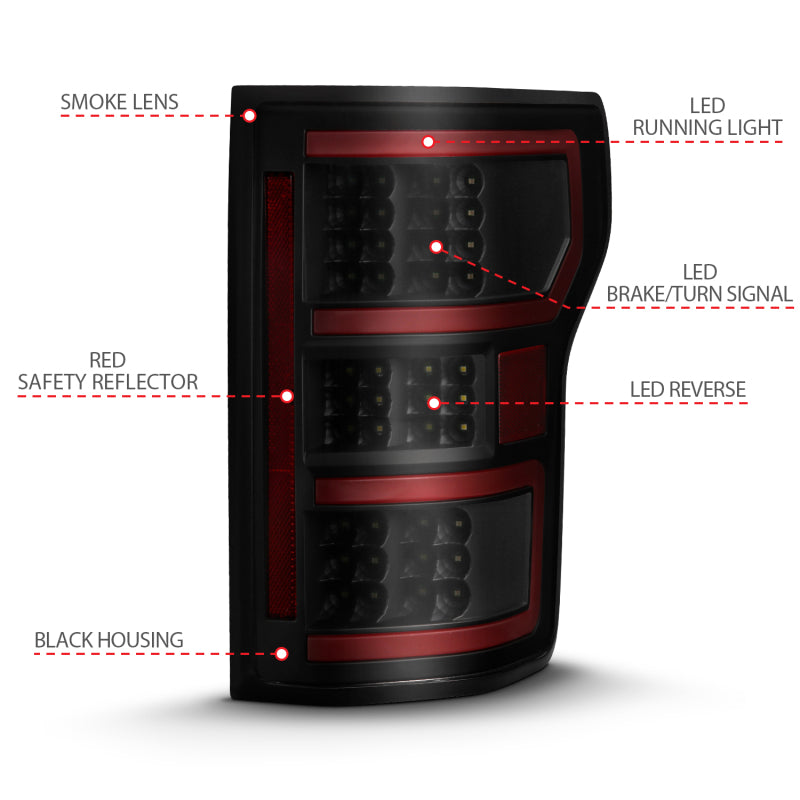 ANZO 311314 18-19 Ford F-150 LED Taillight Black Housing Clear Lens Red Light Bar W/Sequential