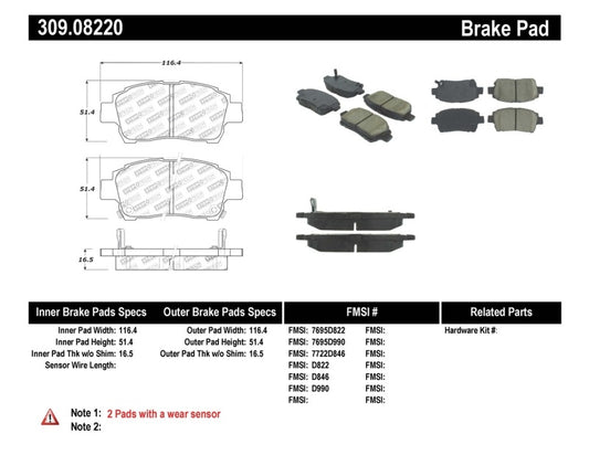 Stoptech 309.08220 StopTech Performance 00-05 Spyder MR2 / 00 Celica GT / 04-07 xA/xB Front Brake Pads