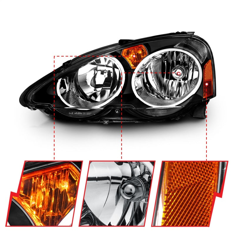 ANZO 121209 2002-2004 Acura RSX Crystal Headlights Black