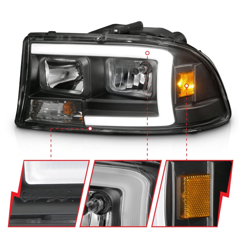 ANZO 111591 97-04 Dodge Dakota/Durango Crystal headlight Set w/ Light Bar Black Housing