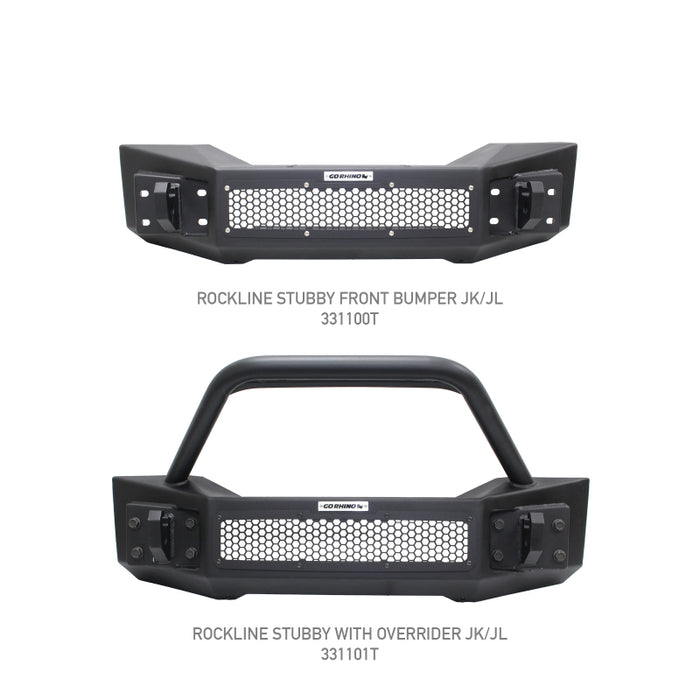 Go Rhino 331101T 07-20 Jeep Wrangler JL/JLU/JK/JKU/Gladiator JT Rockline Front Stubby Bumper w/ Overrider