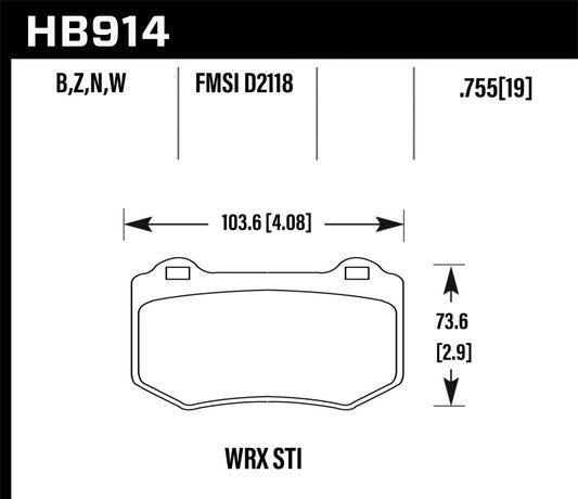 Hawk Performance HB914Z.580 Hawk 2018 Subaru WRX STI Performance Ceramic Street Brake Pads