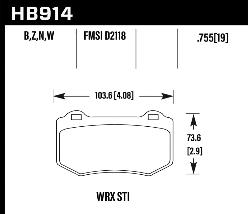 Hawk Performance HB914Z.580 Hawk 2018 Subaru WRX STI Performance Ceramic Street Brake Pads
