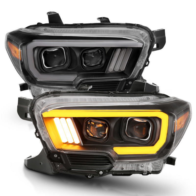 ANZO 111396 2016-2017 Toyota Tacoma Projector Headlights w/ Plank Style Switchback Black w/ Amber