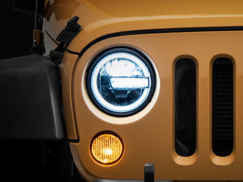 Raxiom J155018 97-18 Jeep Wrangler TJ/JK 7-Inch LED Headlights w/ Halos- Black Housing (Clear Lens)