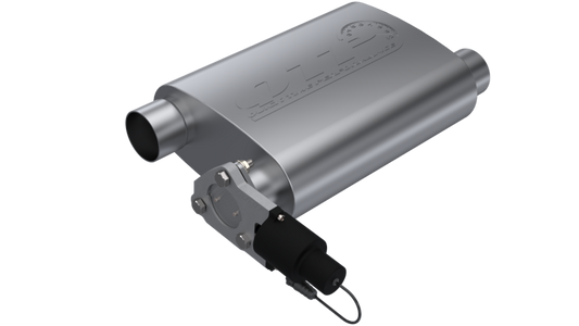 QTP 13251C 2.5in Weld-On 304SS Reverse Screamer Muffler w/Bolt-On QTEC Electric Cutout