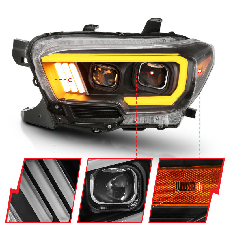 ANZO 111396 2016-2017 Toyota Tacoma Projector Headlights w/ Plank Style Switchback Black w/ Amber
