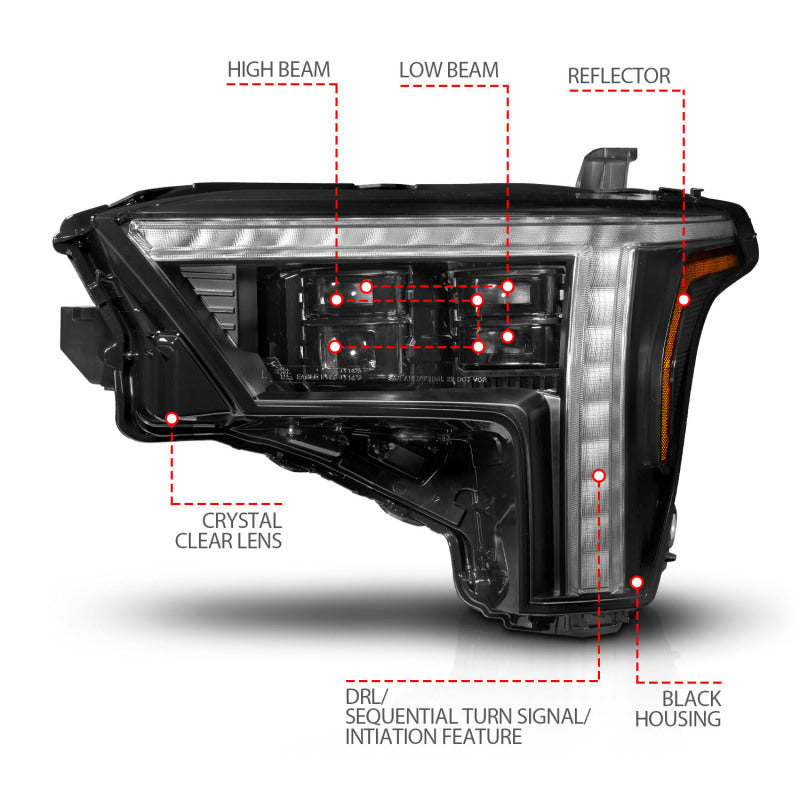 ANZO 111599X-L 22-24 Toyota Tundra (w/Factory LED Refl.) Z-Series Full LED Proj Headlights - Driver Side ONLY