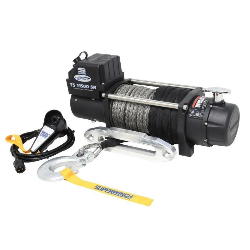 Superwinch 1511201 11500 LBS 12V DC 3/8in x 80ft Synthetic Rope Tiger Shark 11500 Winch