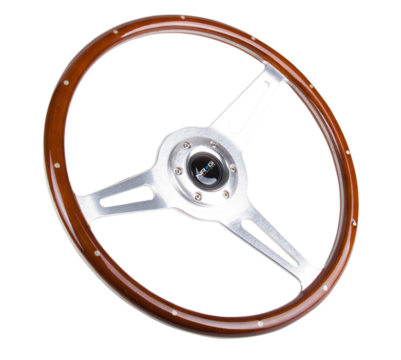 NRG ST-380SL Classic Wood Grain Steering Wheel (365mm) Wood w/Metal Inserts & Brushed Alum. 3-Spoke Center
