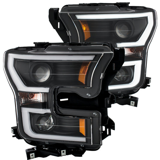 ANZO 111347 2015-2016 Ford F-150 Projector Headlights w/ Plank Style Design Black w/ Amber