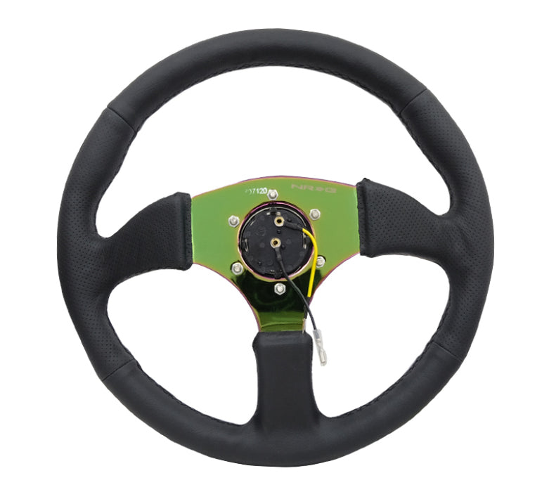 NRG RST-023MC-R Reinforced Steering Wheel (350mm / 2.5in. Deep) Leather Race Comfort Grip w/4mm Neochrome Spokes