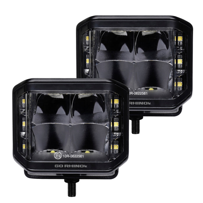 Go Rhino 750700321SCS Xplor Blackout Series Cube LED Sideline Spot Light Kit (Surface Mount) 4x3 - Blk (Pair)