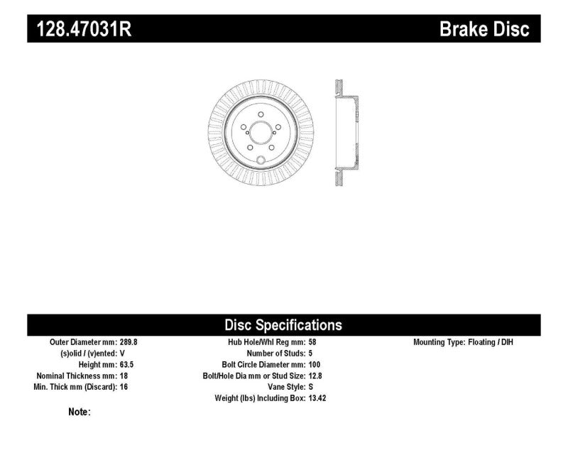 Stoptech 128.47031R StopTech Drilled Sport Brake Rotor