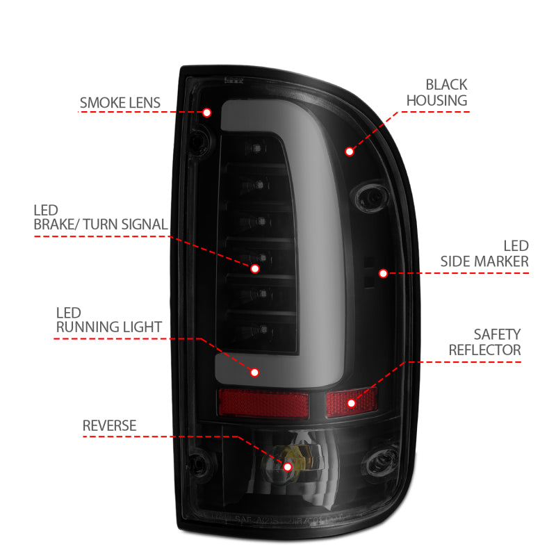 ANZO 311354 1995-2000 Toyota Tacoma LED Taillights Black Housing Smoke Lens (Pair)