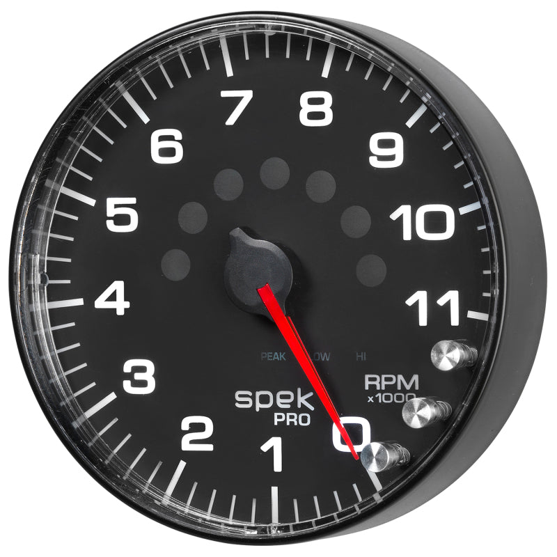 AutoMeter P239328 Autometer Spek-Pro Gauge Tachometer 5in 11K Rpm W/Shift Light & Peak Mem Black/Black