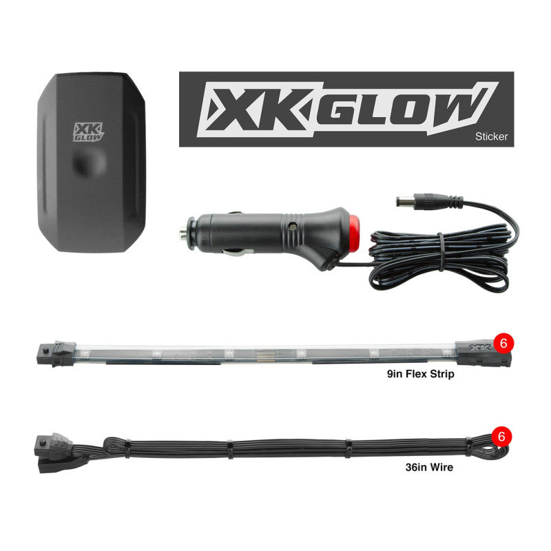 XKGLOW KS-Car-Mini XK Glow Flex Strip Million Color XCHROME Smartphone App Controlled Undercar Kit 6x10In