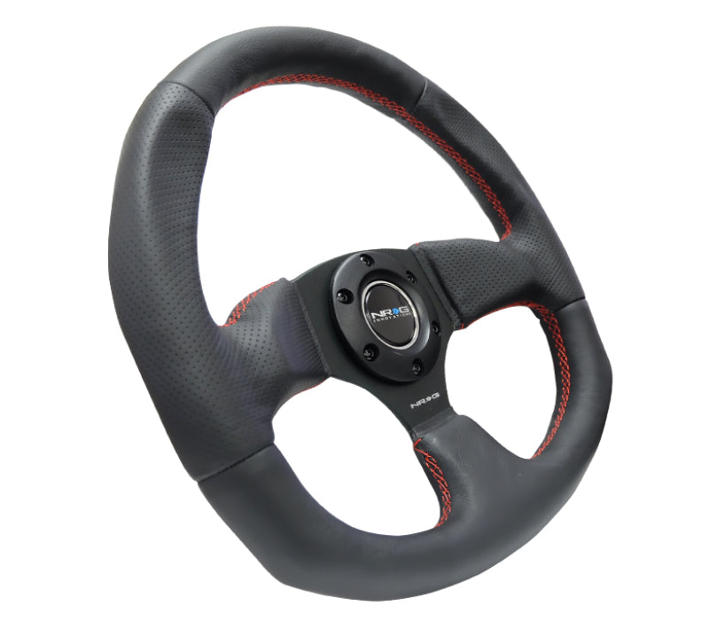 NRG RST-009R-RS Reinforced Steering Wheel (320mm Horizontal / 330mm Vertical) Leather w/Red Stitching