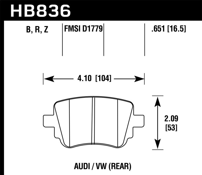 Hawk Performance HB836Z.651 Hawk 15-17 Volkswagen Golf / 15-16 Volkswagen Golf GTI Performance Ceramic Street Rear Brake Pads