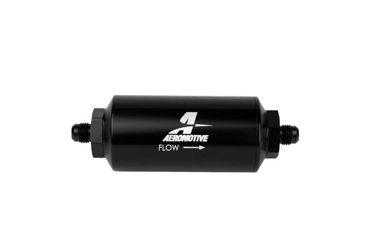 Aeromotive 12345 In-Line Filter - (AN-6 Male) 10 Micron Microglass Element Bright Dip Black Finish