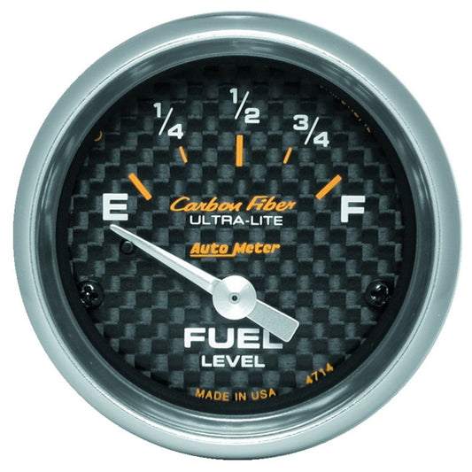 AutoMeter 4714 Autometer Carbon Fiber 52mm 0E-90F Short Sweep Electronic Fuel Level Gauge