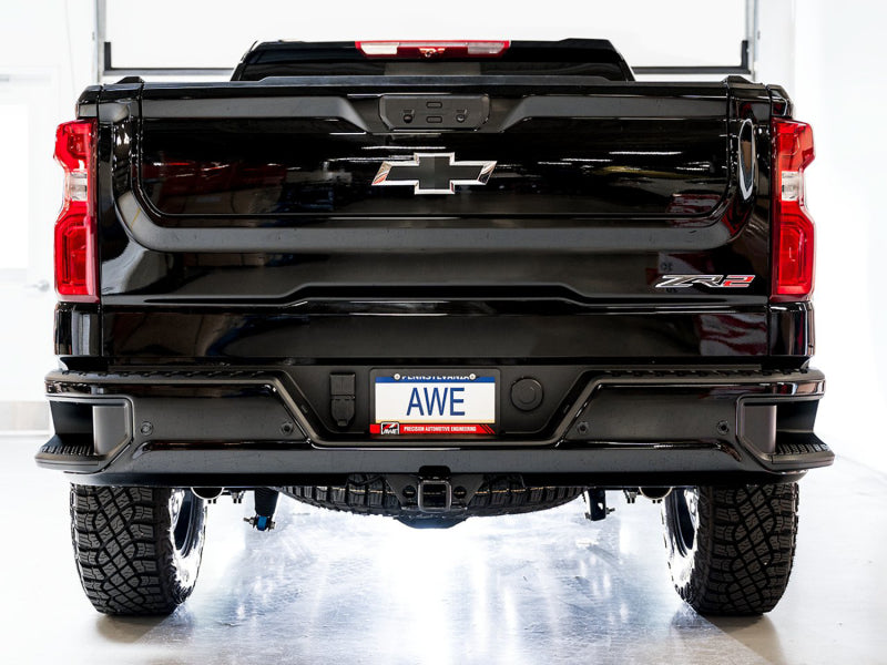 AWE Tuning 3015-31972 22-23 GMC Sierra 1500 AT4X 6.2L 0FG Catback Split Dual (Flat Bumper) - Bashguard(No Tips)