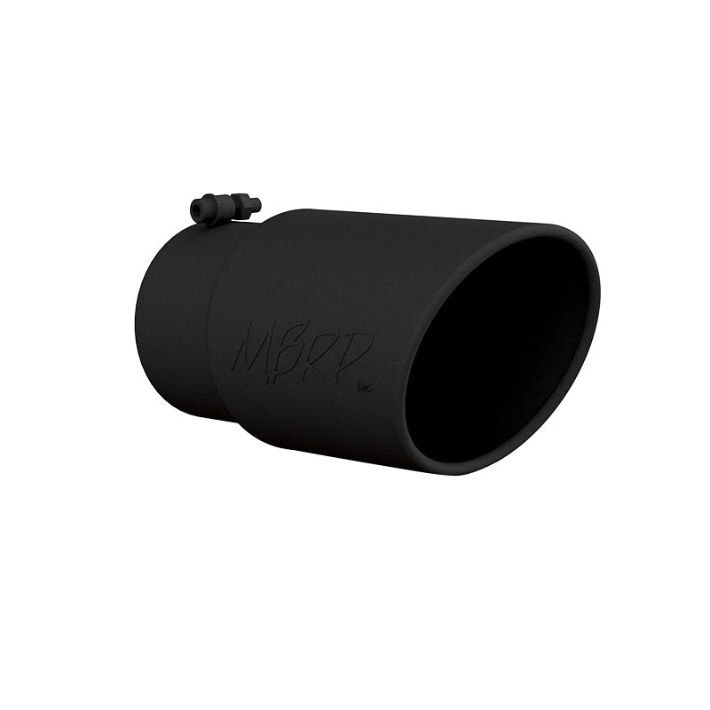 MBRP T5075BLK Universal Tip 6in O.D. Angled Rolled End 5 inlet 12 length - Black Finish
