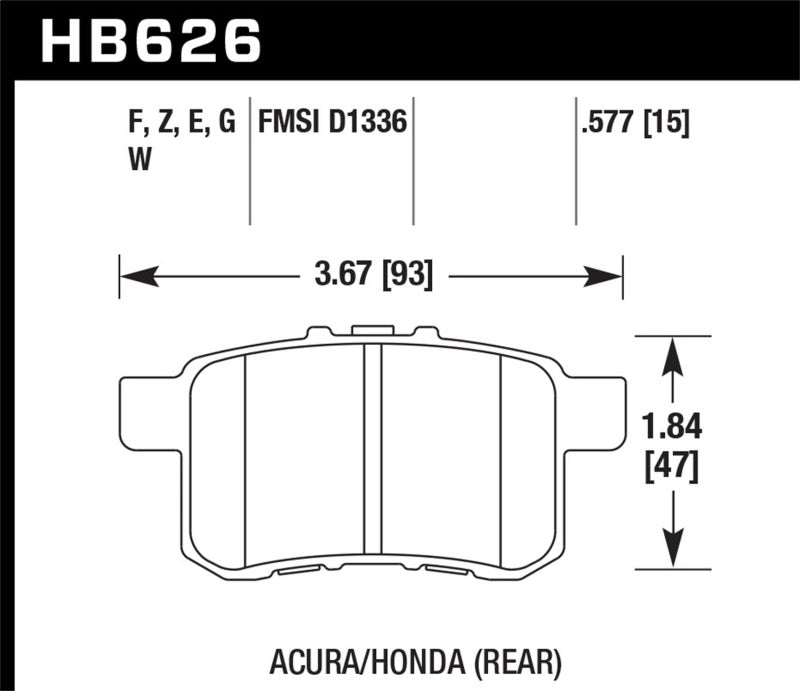 Hawk Performance HB626F.577 Hawk 08-10 Honda Accord 2.4L/3.0L/3.5L / 09-10 Acura TST 2.4L HPS Street Rear Brake Pads