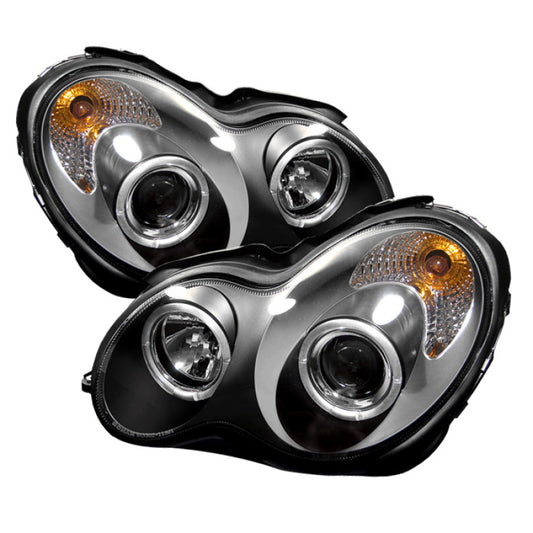 SPYDER 5011251 Spyder Mercedes Benz C-CLASS 01-05 4 DrProjector Headlights Halogen LED Halo Blk PRO-YD-MBW203-HL-BK