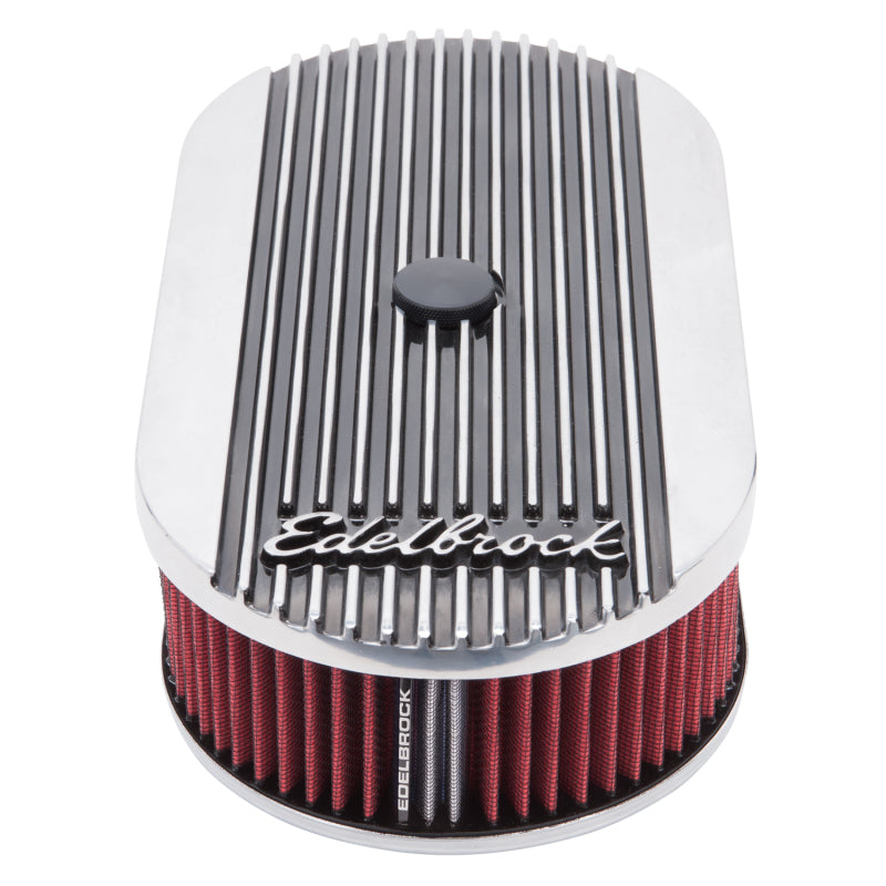 Edelbrock 4273 Air Cleaner Elite II Oval Single 4-Bbl Carb 2 5In Red Element Polished