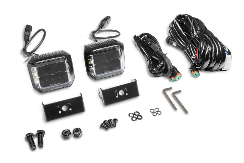 Go Rhino 750700321SCS Xplor Blackout Series Cube LED Sideline Spot Light Kit (Surface Mount) 4x3 - Blk (Pair)