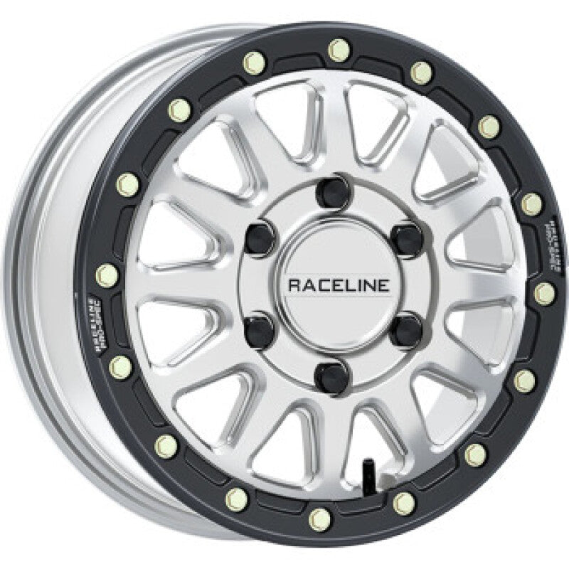 Raceline A14SB-56560+74 A14BG Alpha 15x6.5in/6x139.7 BP/74mm Offset/78.1mm Bore - Silver & Blk Ring Beadlock Wheel