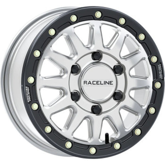 Raceline A14SB-56560+74 A14BG Alpha 15x6.5in/6x139.7 BP/74mm Offset/78.1mm Bore - Silver & Blk Ring Beadlock Wheel
