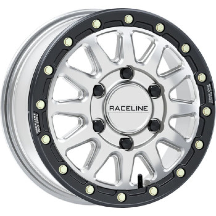 Raceline A14SB-56560+74 A14BG Alpha 15x6.5in/6x139.7 BP/74mm Offset/78.1mm Bore - Silver & Blk Ring Beadlock Wheel