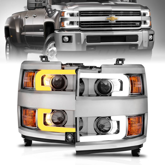 ANZO 111366 Projector Headlights 15-17 Chevrolet Silverado 2500HD / 3500HD Chrome w/ Chrome Rim
