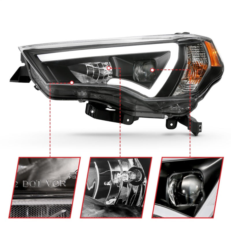 ANZO 111416 14-18 Toyota 4 Runner Plank Style Projector Headlights Black w/ Amber