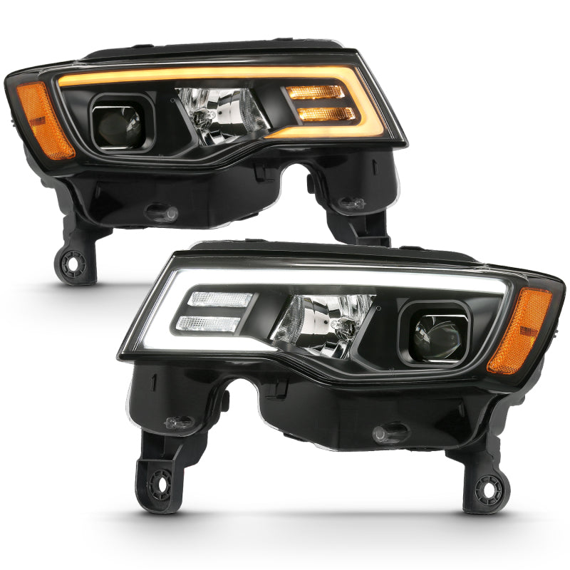 ANZO 111418 2017-2018 Jeep Grand Cherokee Projector Headlights w/ Plank Style Switchback - Black w/ Amber