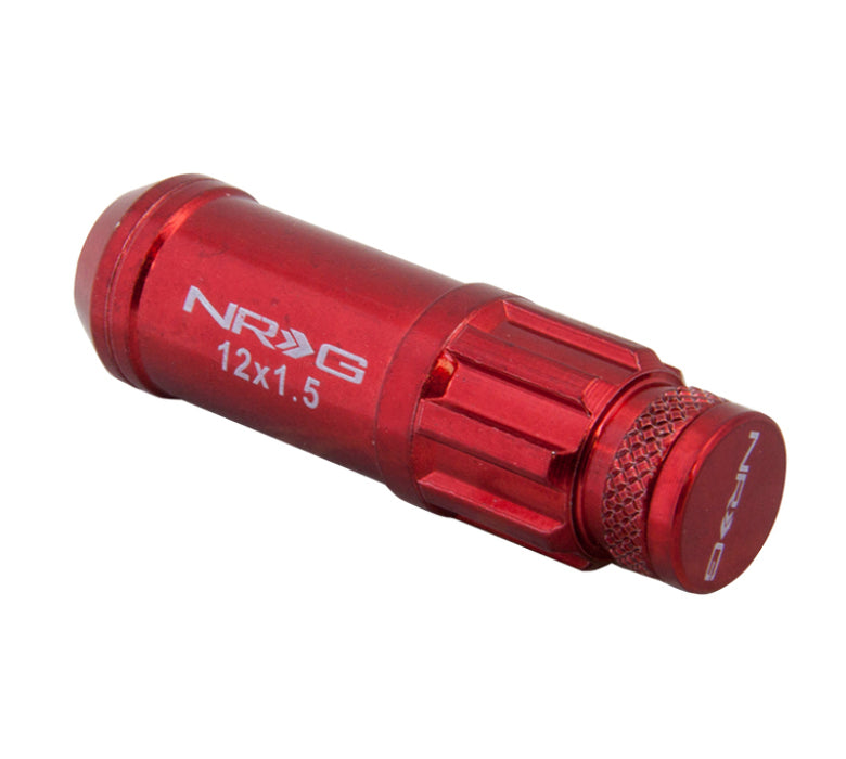 NRG LN-LS700RD-21 700 Series M12 X 1.5 Steel Lug Nut w/Dust Cap Cover Set 21 Pc w/Locks & Lock Socket - Red