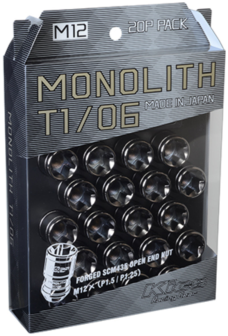 Project Kics WMN03GK 12 x 1.25 Glorious Black T1/06 Monolith Lug Nuts - 20 Pcs